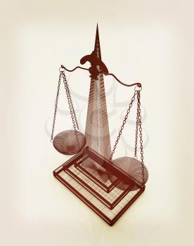 scales of justice. 3D illustration. Vintage style.