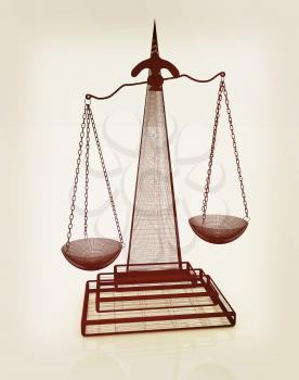 scales of justice. 3D illustration. Vintage style.