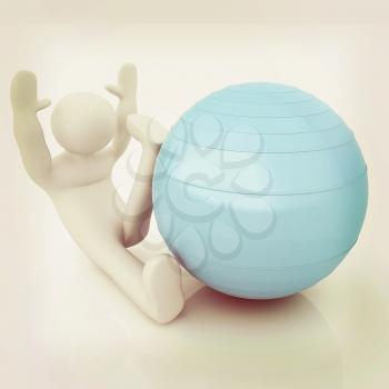 3d man exercising position on fitness ball. My biggest pilates series. 3D illustration. Vintage style.