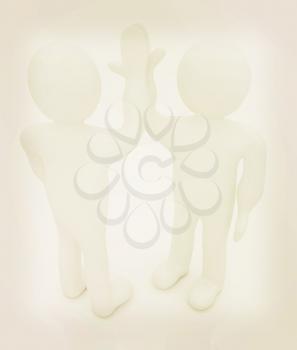 3d man isolated on white. Series: human emotions - five between two persons that celebrate a success. 3D illustration. Vintage style.
