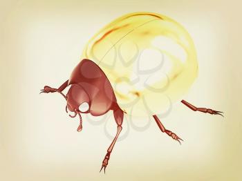 golden beetle on a white background. 3D illustration. Vintage style.