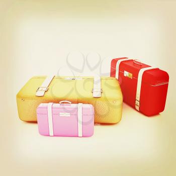 Traveler's suitcases. Family travel concept. 3D illustration. Vintage style.