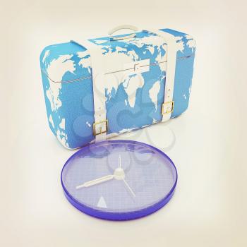 Suitcase for travel. 3D illustration. Vintage style.