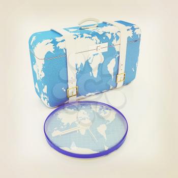 Suitcase for travel. 3D illustration. Vintage style.