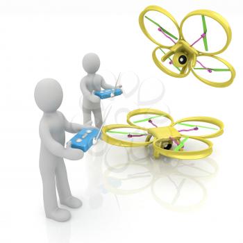 3d man with drone, quadrocopter, with photo camera. 3d render. 3D render