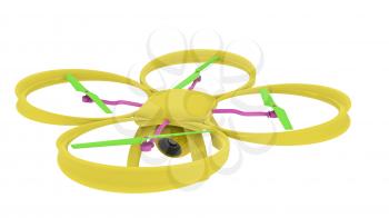 Drone, quadrocopter, with photo camera flying. 3d render