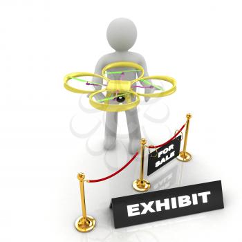 Drone, quadrocopter, with photo camera at the technical exhibition. 3d render