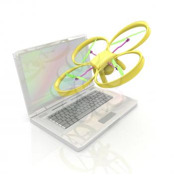 Drone and laptop. 3D render