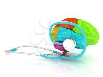 stethoscope and brain. 3d illustration