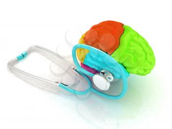 stethoscope and brain. 3d illustration