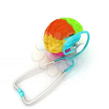 stethoscope and brain. 3d illustration