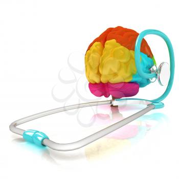 stethoscope and brain. 3d illustration