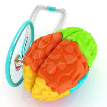 stethoscope and brain. 3d illustration