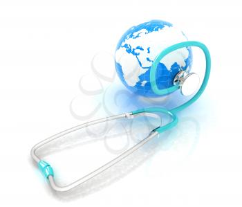 stethoscope and globe.3d illustration