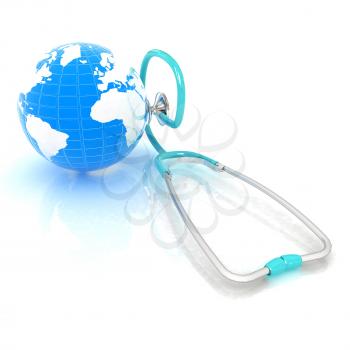 stethoscope and globe.3d illustration