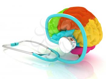 stethoscope and brain. 3d illustration