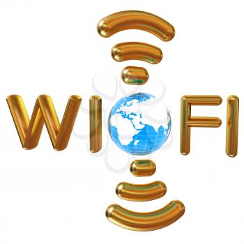 Gold wifi icon for new year holidays. 3d illustration