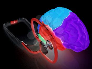 stethoscope and brain. 3d illustration