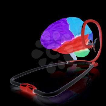 stethoscope and brain. 3d illustration