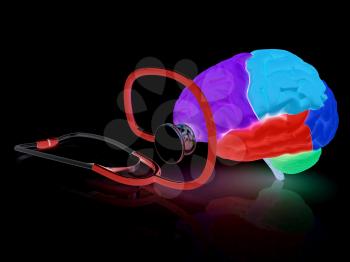 stethoscope and brain. 3d illustration