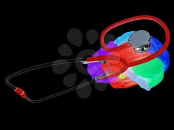 stethoscope and brain. 3d illustration