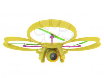 Drone, quadrocopter, with photo camera flying. 3d render. Anaglyph. View with red/cyan glasses to see in 3D.