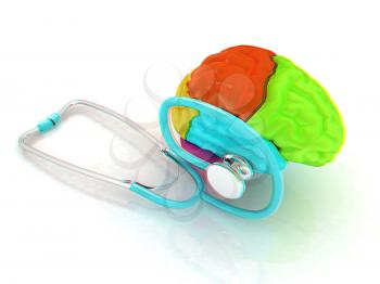 stethoscope and brain. 3d illustration. Anaglyph. View with red/cyan glasses to see in 3D.