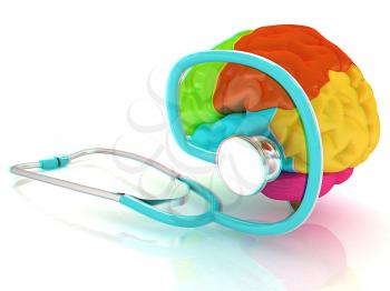 stethoscope and brain. 3d illustration. Anaglyph. View with red/cyan glasses to see in 3D.