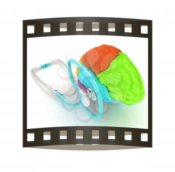 stethoscope and brain. 3d illustration. The film strip