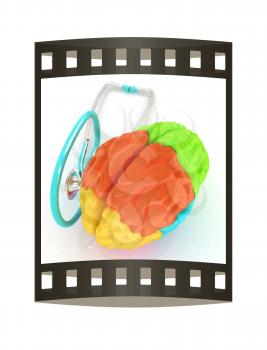 stethoscope and brain. 3d illustration. The film strip