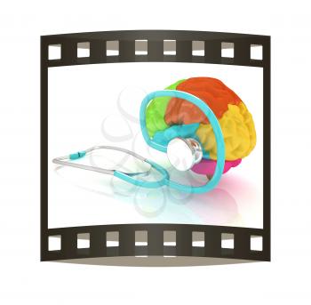 stethoscope and brain. 3d illustration. The film strip
