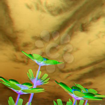 Beautiful Cosmos Flower against the sky. 3D illustration.. Anaglyph. View with red/cyan glasses to see in 3D.