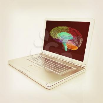 creative three-dimensional model of  human brain scan on a digital laptop. 3d render