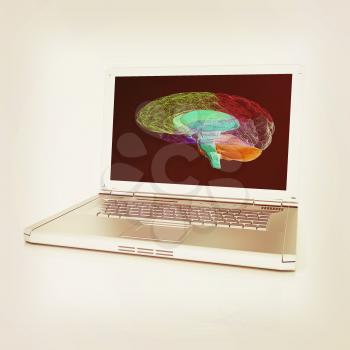 creative three-dimensional model of  human brain scan on a digital laptop. 3d render