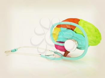 stethoscope and brain. 3d illustration