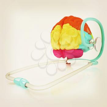 stethoscope and brain. 3d illustration