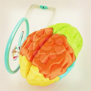 stethoscope and brain. 3d illustration