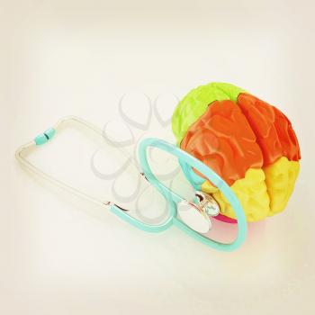 stethoscope and brain. 3d illustration