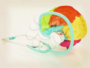 stethoscope and brain. 3d illustration