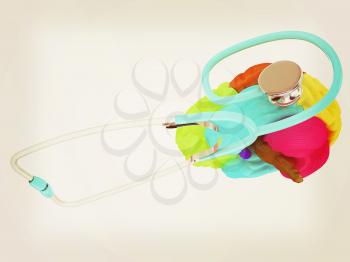 stethoscope and brain. 3d illustration