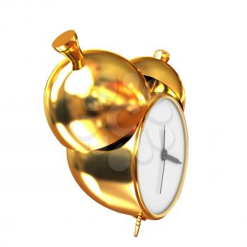 Old style of Gold Shiny alarm clock. 3d illustration