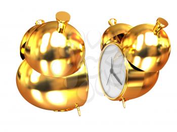 Old style of Gold Shiny alarm clock. 3d illustration