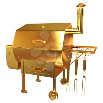 Gold BBQ Grill. 3d illustration