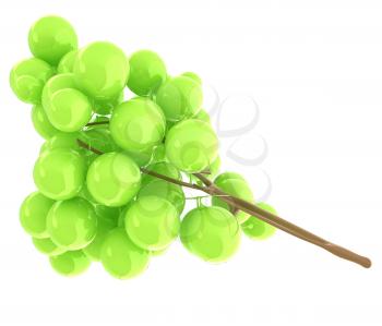 Healthy fruits Green wine grapes isolated white background. Bunch of grapes ready to eat. 3d illustration