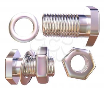 Screws and nuts set. 3d illustration