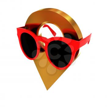 Glamour map pointer in sunglasses. 3d illustration