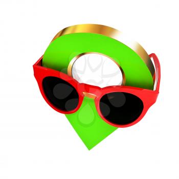 Glamour map pointer in sunglasses. 3d illustration