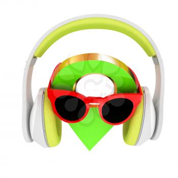 Glamour map pointer in sunglasses and headphones. 3d illustration