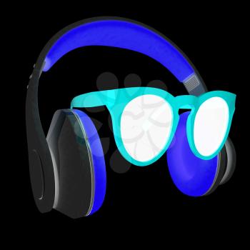 Sunglasses and headphone for your face. 3d illustration