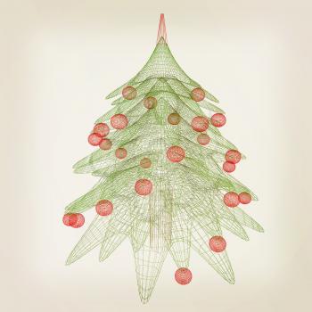 Christmas tree concept. 3d illustration. Vintage style